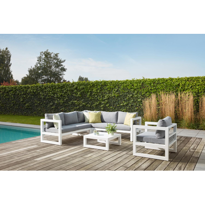 Calzo loungezetel 1-zit in wit aluminium met grijs polyester kussen