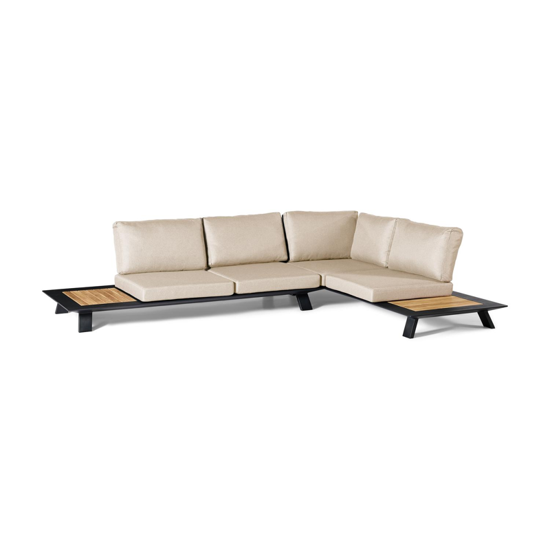 Cesano loungehoek in zwart aluminium en teak met beige weather+ softtouch kussens
