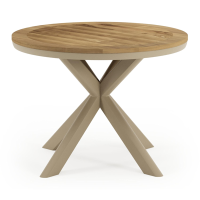 Pamplona tuintafel in beige aluminium en teak - Dia. 105 x H 72 cm