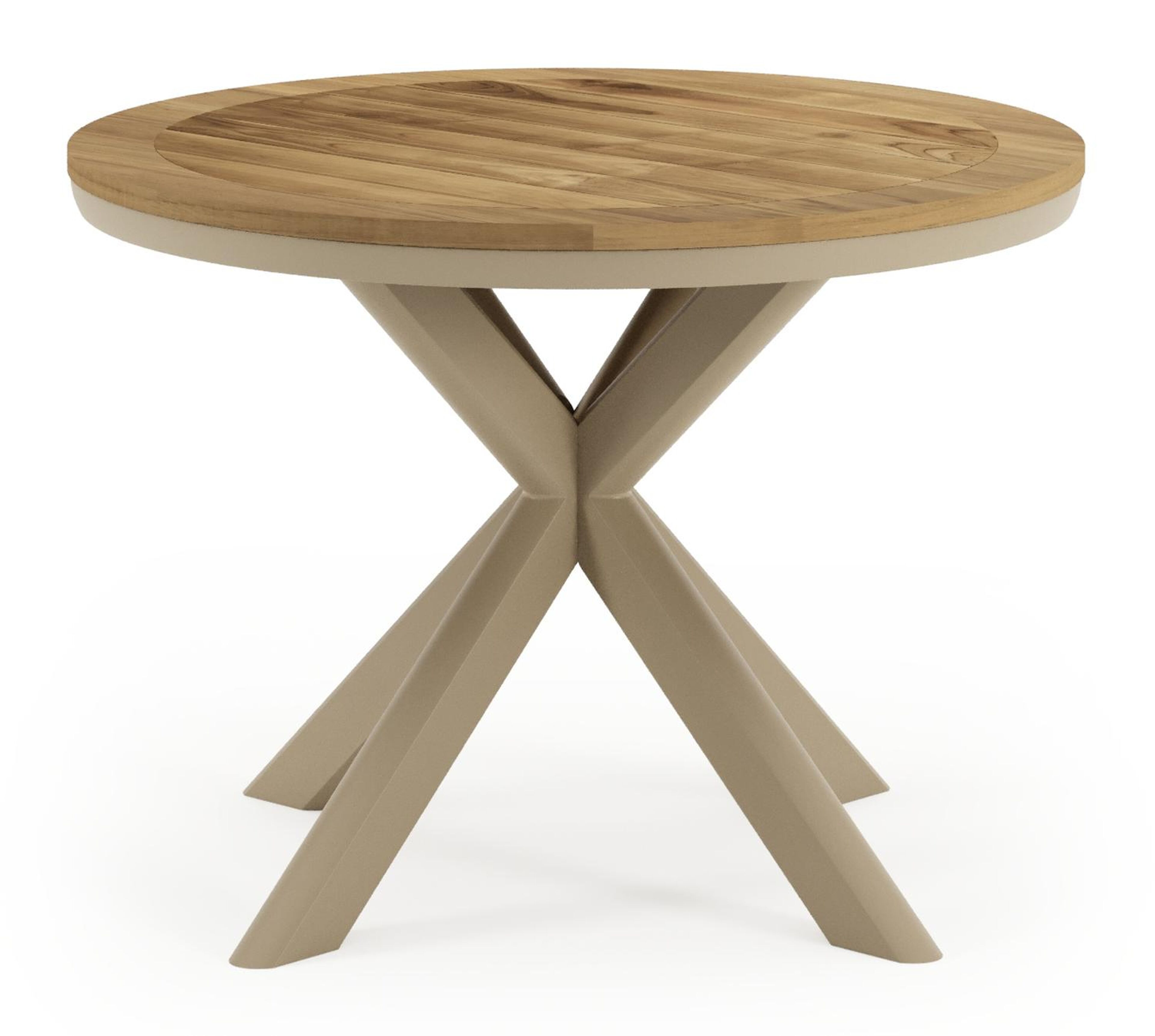 Pamplona tuintafel in beige aluminium en teak - Dia. 105 x H 72 cm
