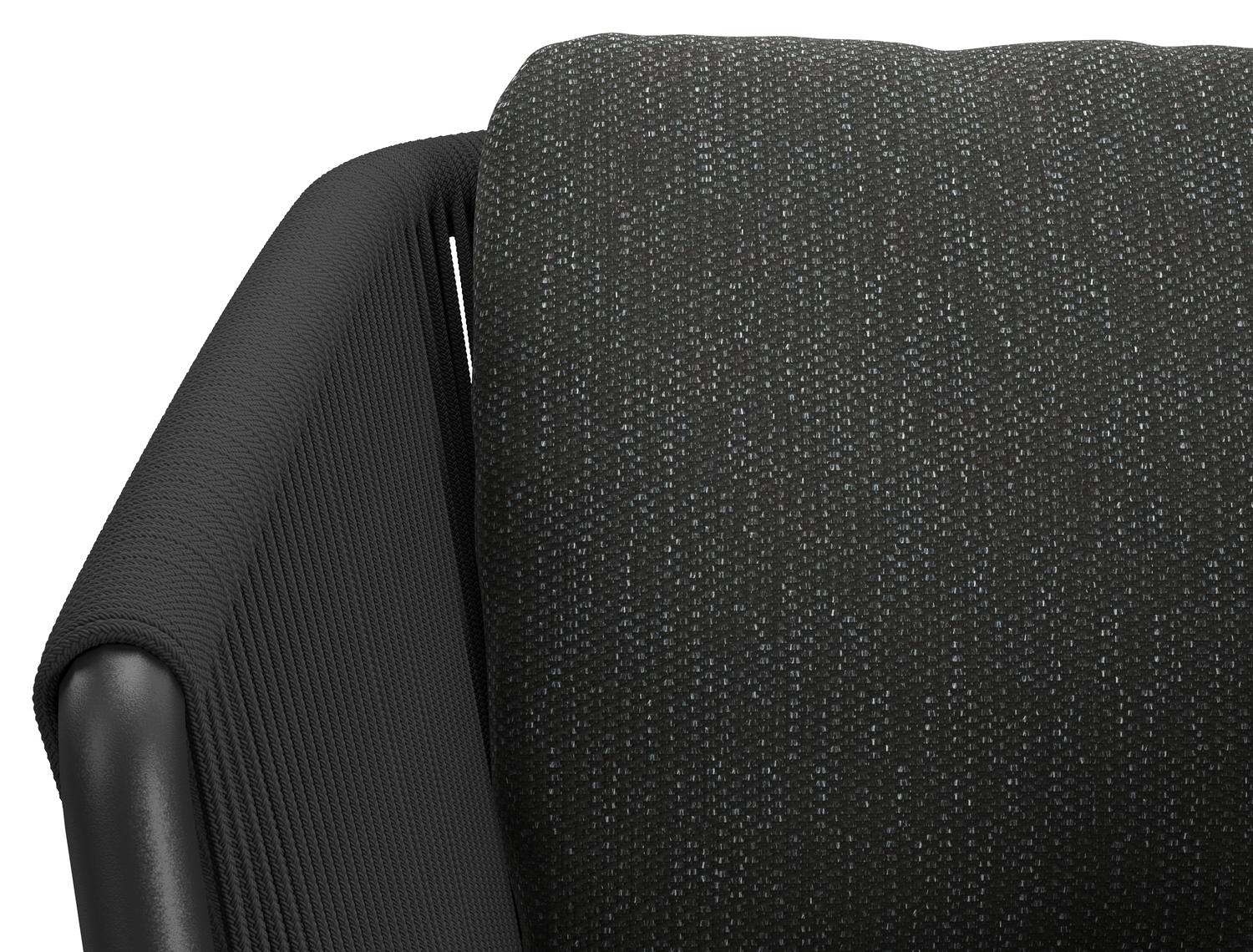 Chaise de jardin Gerona en aluminium noir et corde ronde tissée verticalement noir avec coussin en Sky Black Weather+ Softtouch