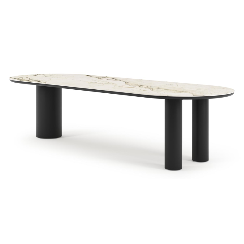 Table de jardin Organo oval en aluminium noir et céramique pleine colorado dunes - Lg. 300 x Lrg. 110 x Haut. 74 cm