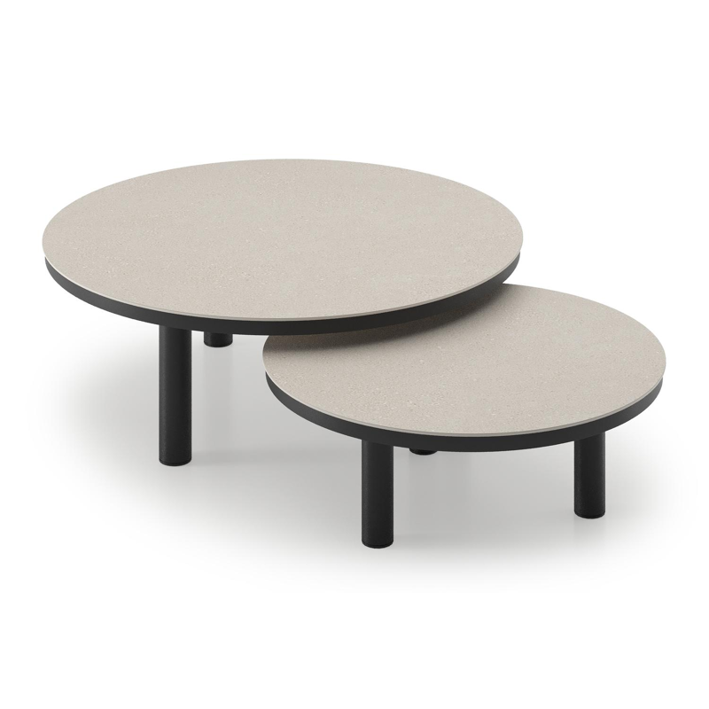 Table de basse Lindo en aluminium noir et sintered stone crema minerale