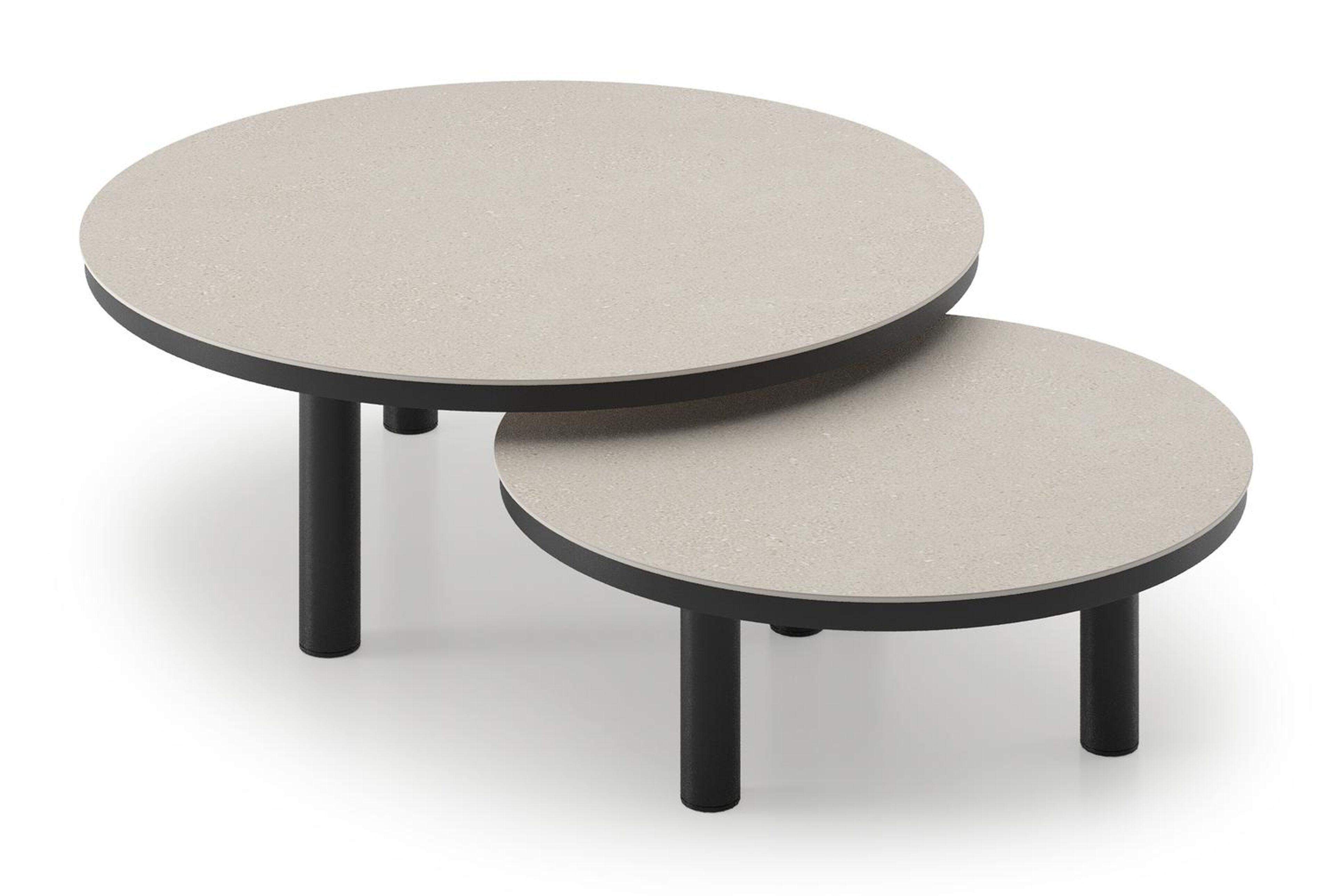 Lindo loungetafel in zwart aluminium en sintered stone crema minerale