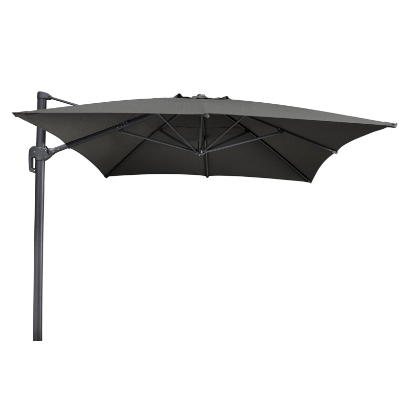 Parasol pendant Rufina en aluminium noir avec toile de parasol en all weather sunbrella® luxe natte sooty - Larg1 400 x Larg2 300 cm (sans pied de parasol)