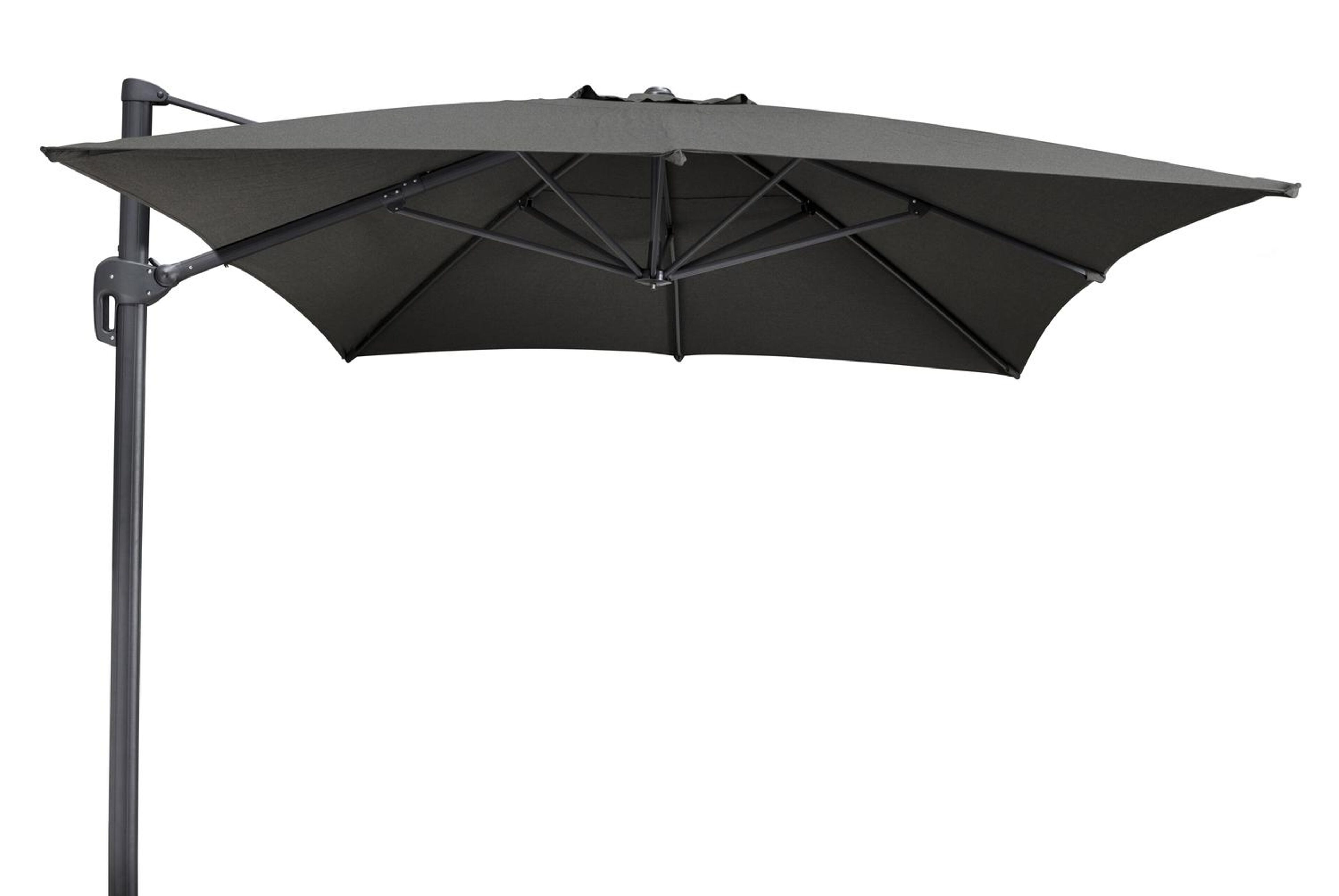 Parasol pendant Rufina en aluminium noir avec toile de parasol en all weather sunbrella® luxe natte sooty - Larg1 400 x Larg2 300 cm (sans pied de parasol)