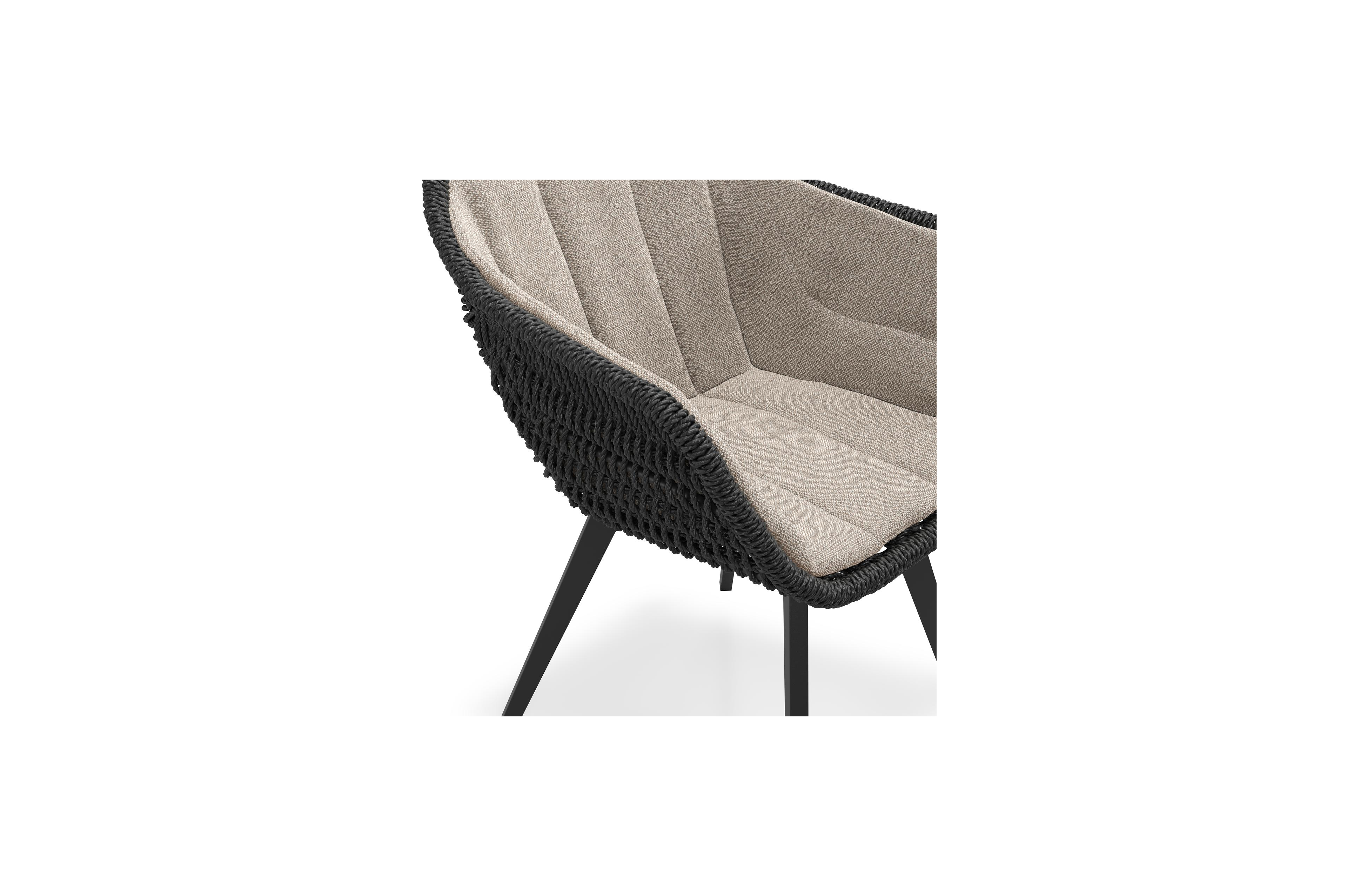 Chaise de jardin Pagino in aluminium noir et résine tressée noir avec coussin en savane coconut all weather sunbrella® luxe