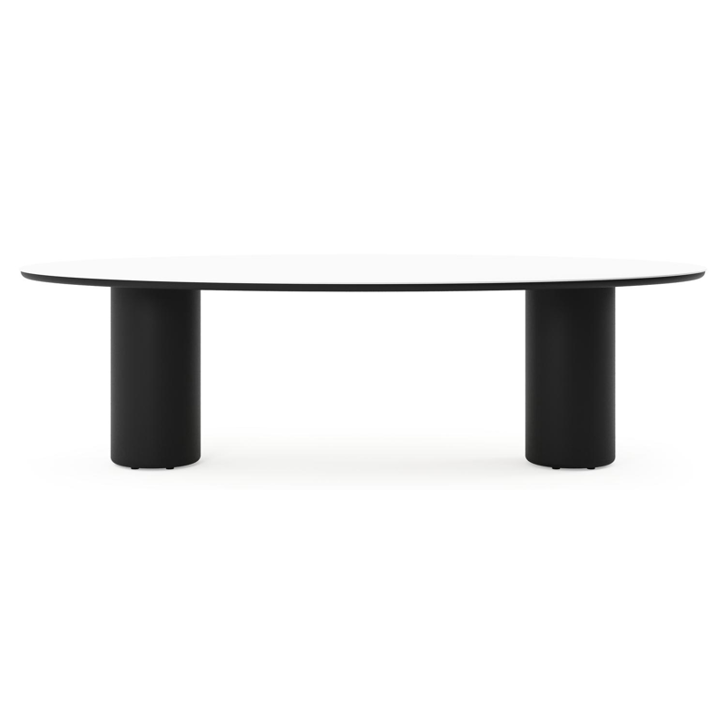 Amico tuintafel ovaal in zwart aluminium en volkeramiek Arctic White - L 260 x B 125 x H 73.5 cm
