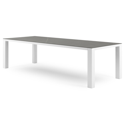 Table de jardin Nano rectangulaire en aluminium blanc et céramique pleine Calatorao - Lg. 280 x Lrg. 110 x Haut. 75 cm