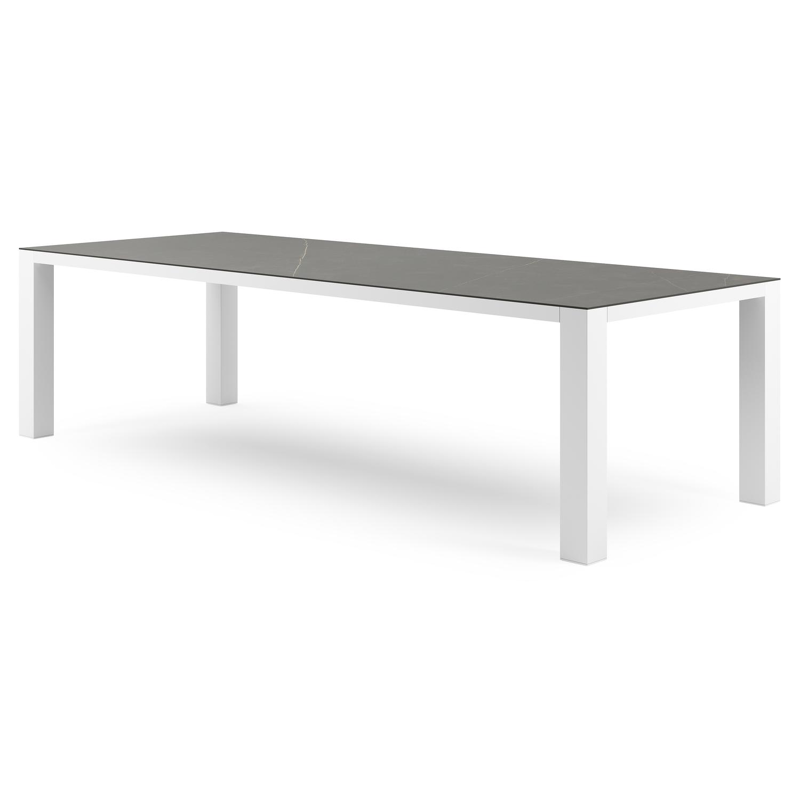 Table de jardin Nano rectangulaire en aluminium blanc et céramique pleine Calatorao - Lg. 280 x Lrg. 110 x Haut. 75 cm
