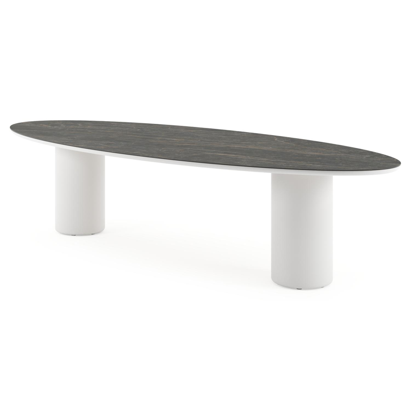 Amico tuintafel ovaal in wit aluminium en volkeramiek Black Obsession - L 320 x B 130 x H 73.5 cm