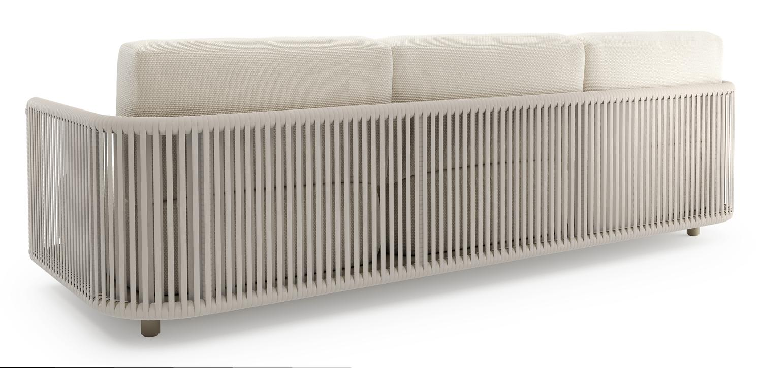 Organo loungebank in beige aluminium en beige verticaal geweven luxe vlakke rope met althea off white all weather Cosytica kussen