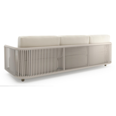 Organo loungebank in beige aluminium en beige verticaal geweven luxe vlakke rope met althea off white all weather Cosytica kussen