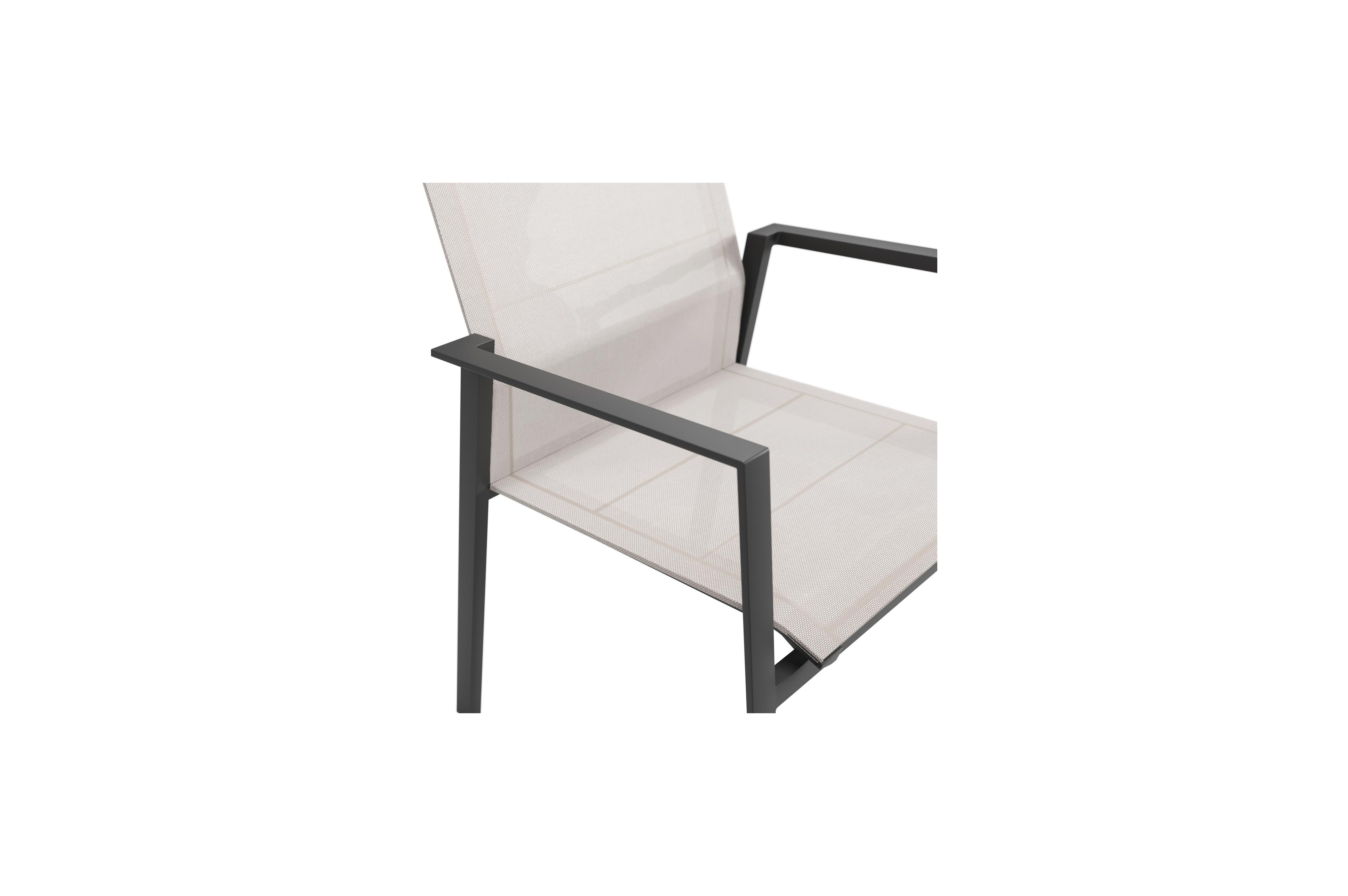 Cirello stapelbare tuinstoel in zwart aluminium en beige textilene