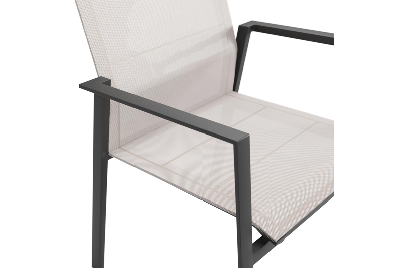 Cirello stapelbare tuinstoel in zwart aluminium en beige textilene