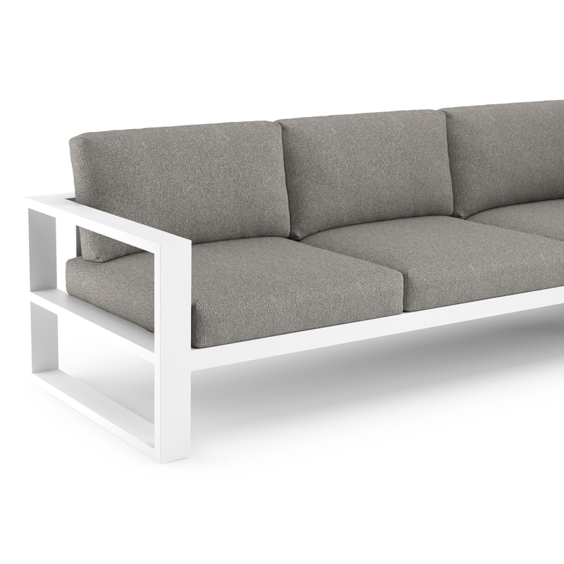 Verato loungehoek in wit aluminium met tundra charcoal all weather sunbrella® luxe kussen