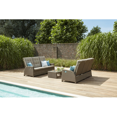 Roma loungeset in bruin wicker met polyester kussens