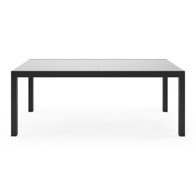 Oviedo tuinset met verlengbare tafel in zwart aluminium en grijs glas tafelblad met 8 stapelbare Oviedo tuinstoelen