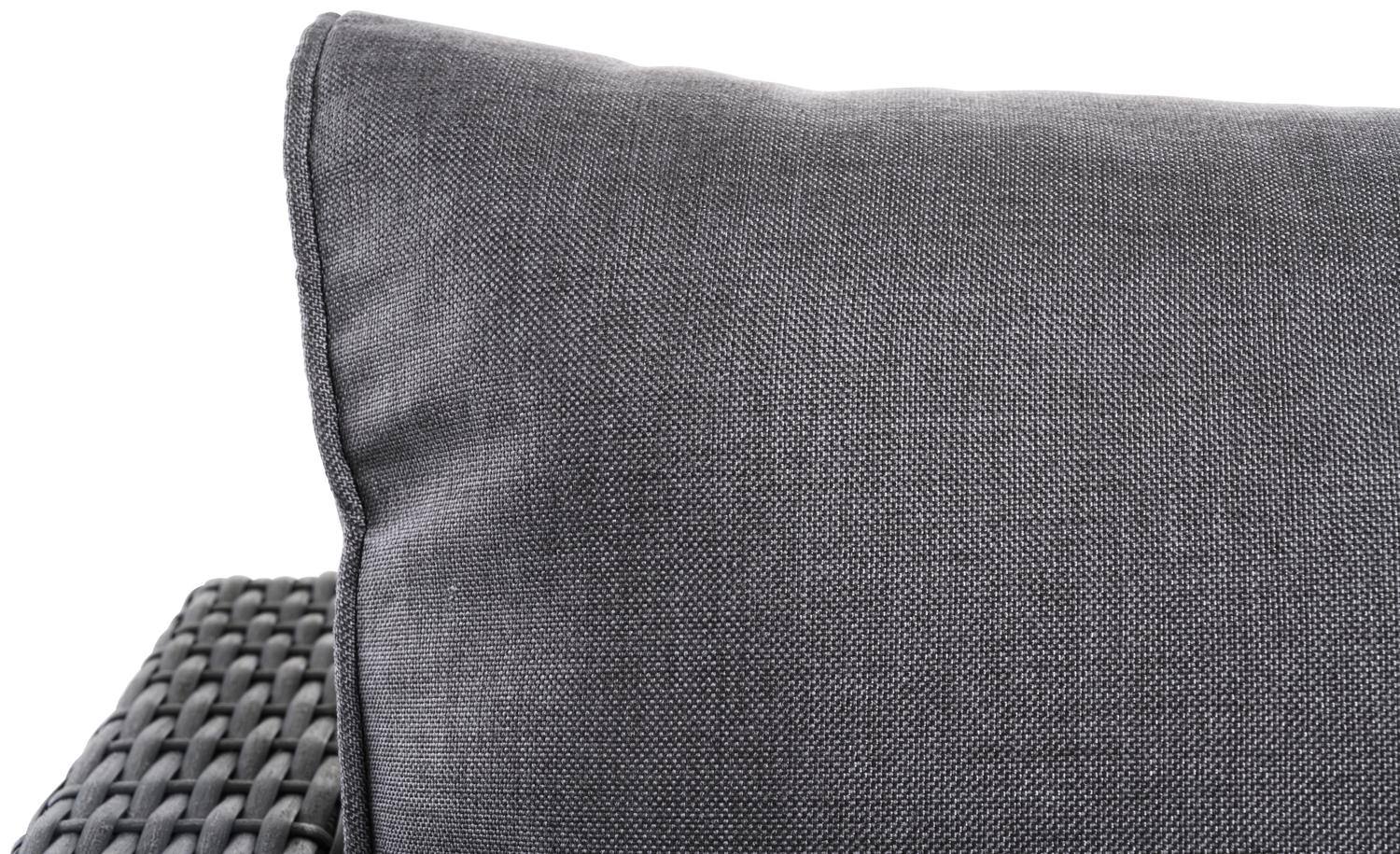 Gio loungehoek in zwart wicker en aluminium met grijs polyester kussen en loungetafel