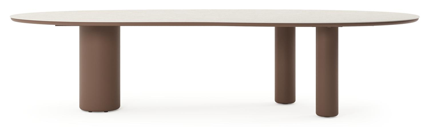 Table de jardin Amico organique en taupe aluminium et céramique pleine Shilin - Lg. 320 x Lrg. 120 x Haut. 73.5 cm