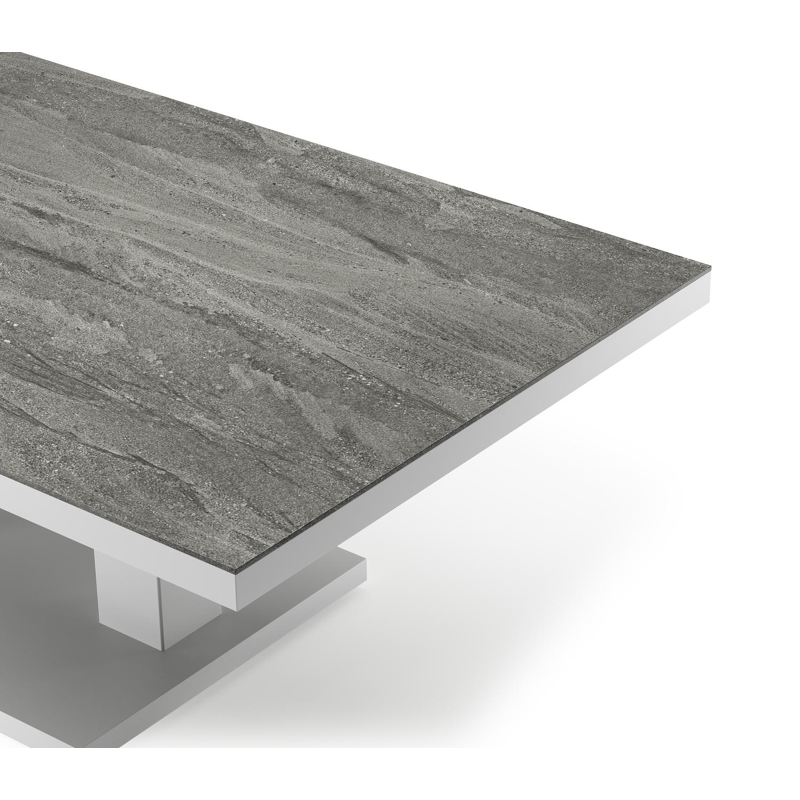 Cirello pop-up loungetafel rechthoekig in wit aluminium en volkeramiek Aspen Grey - L 140 x B 80 x H 71 cm