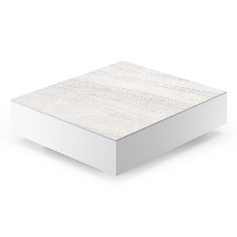 Table de basse Como rectangulaire en noir aluminium et céramique pleine Taj Mahal - Lg. 70 x Lrg. 80 x Haut. 20 cm