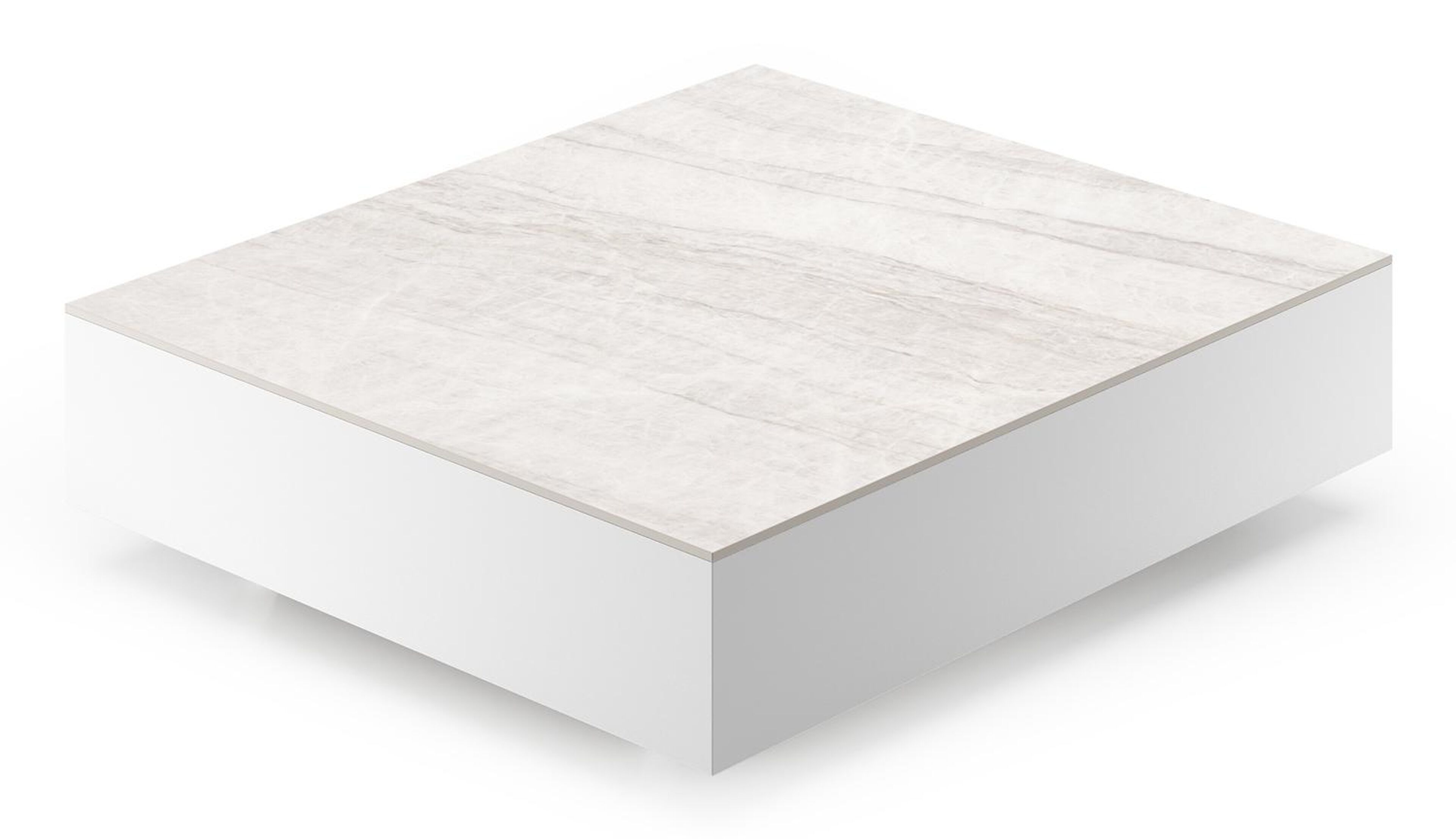 Table de basse Como rectangulaire en noir aluminium et céramique pleine Taj Mahal - Lg. 70 x Lrg. 80 x Haut. 20 cm