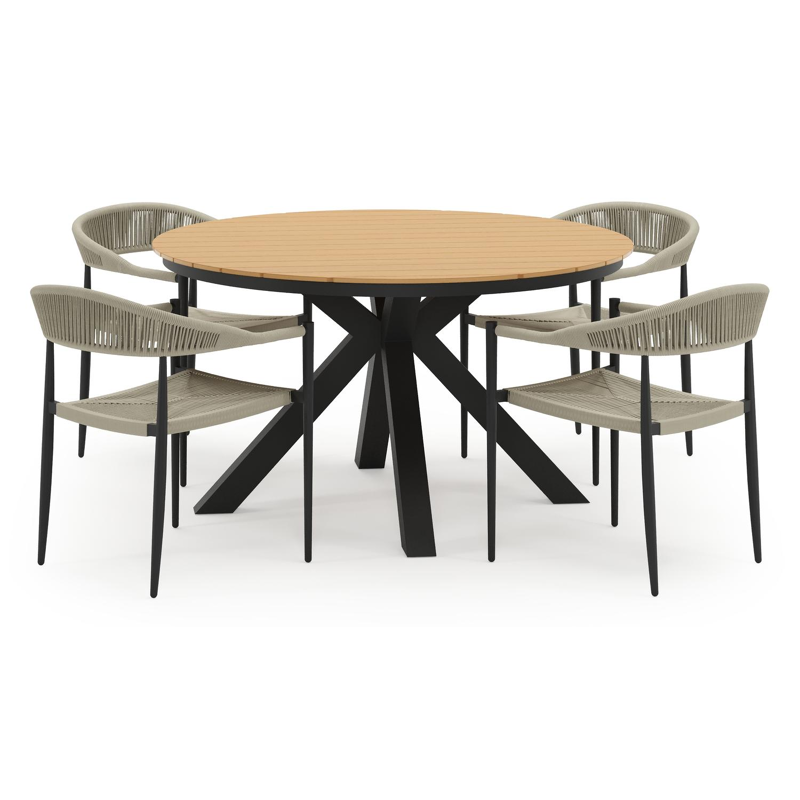 Tora tuinset in zwart aluminium en polywood met 4 stapelbare Guarda tuinstoelen