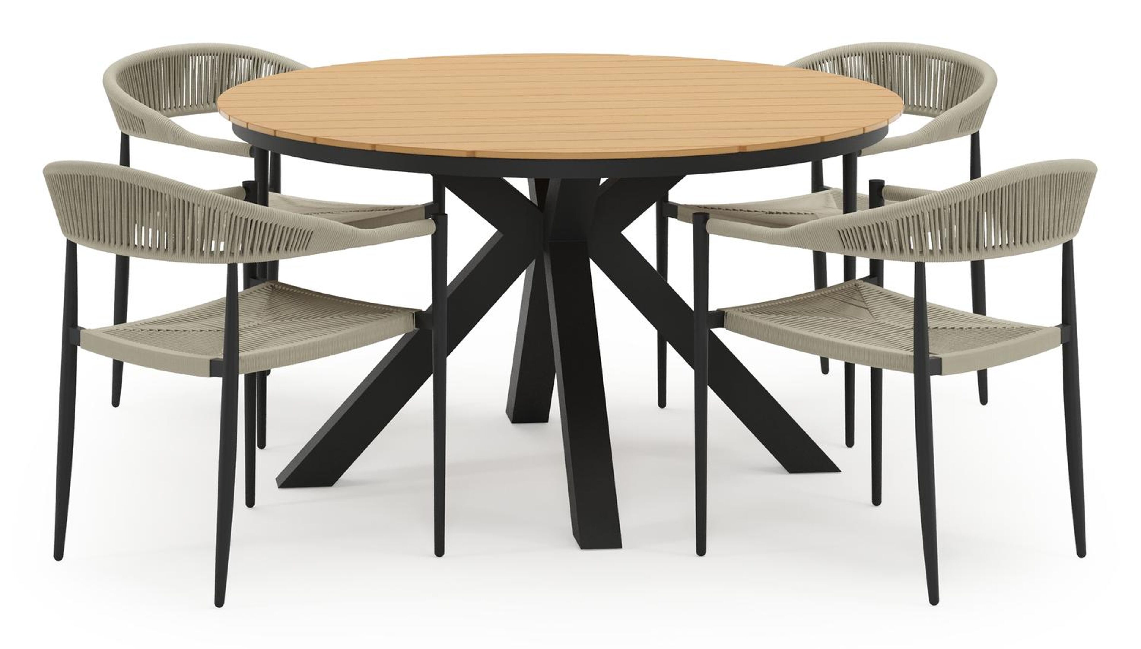 Tora tuinset in zwart aluminium en polywood met 4 stapelbare Guarda tuinstoelen