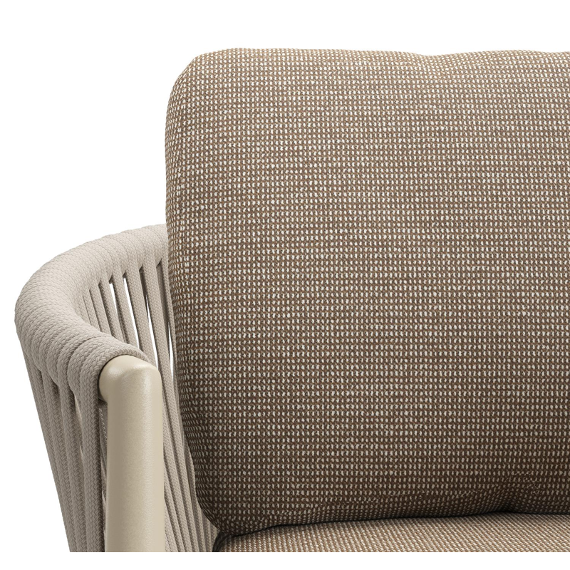 Organo tuinstoel in beige aluminium en beige verticaal geweven luxe vlakke rope met zitkussen in All Weather Solica Firenze Earth