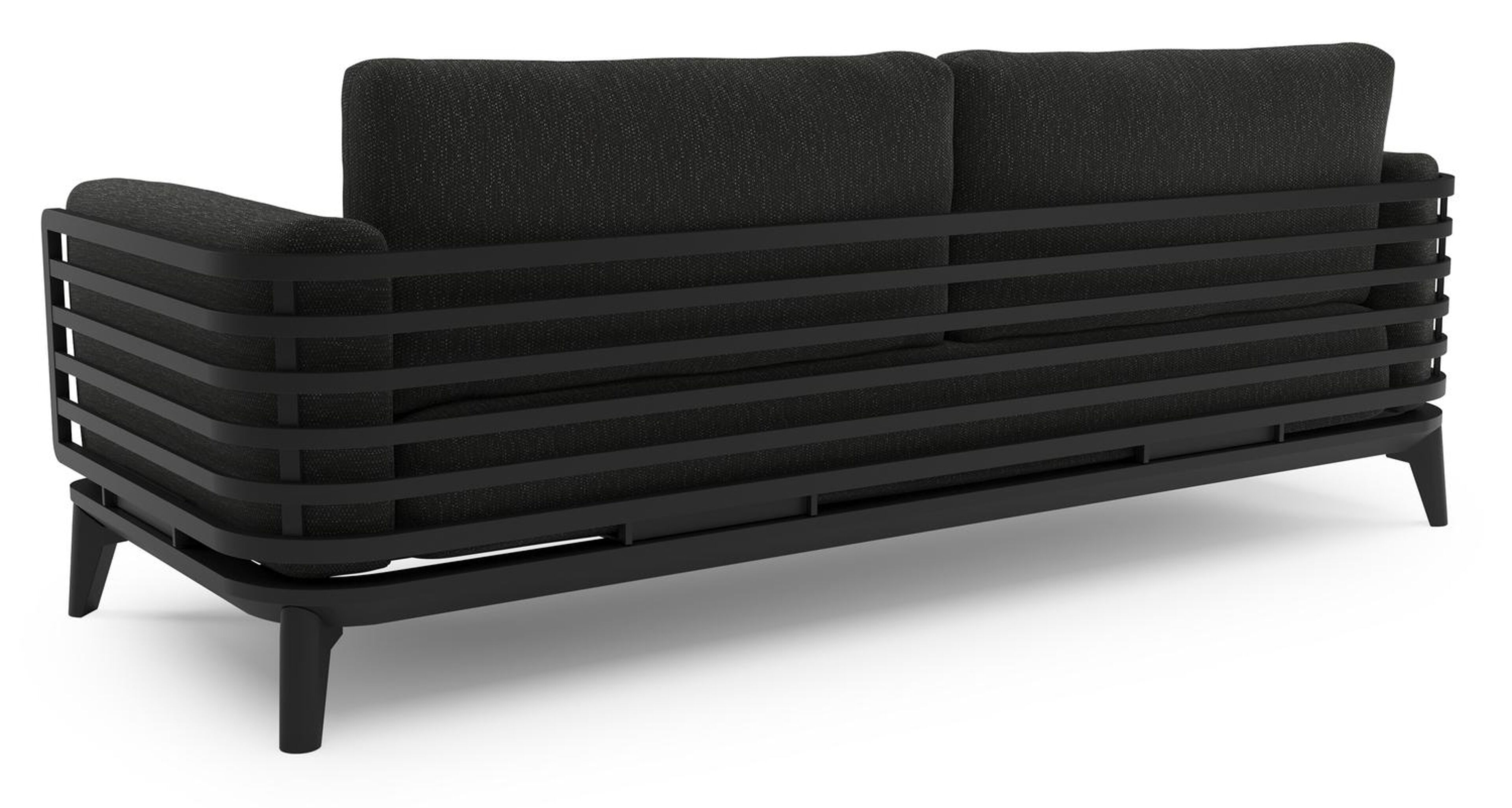 Salon de jardin Mosa en aluminium noir et coussins en weather+ softtouch sky black et table basse