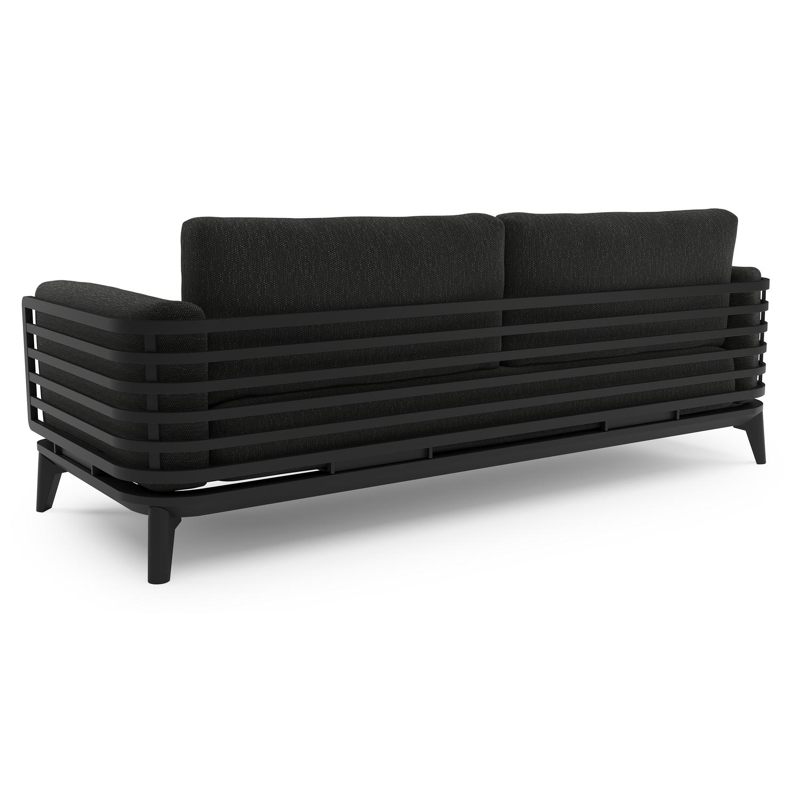 Salon de jardin Mosa en aluminium noir et coussins en weather+ softtouch sky black et table basse
