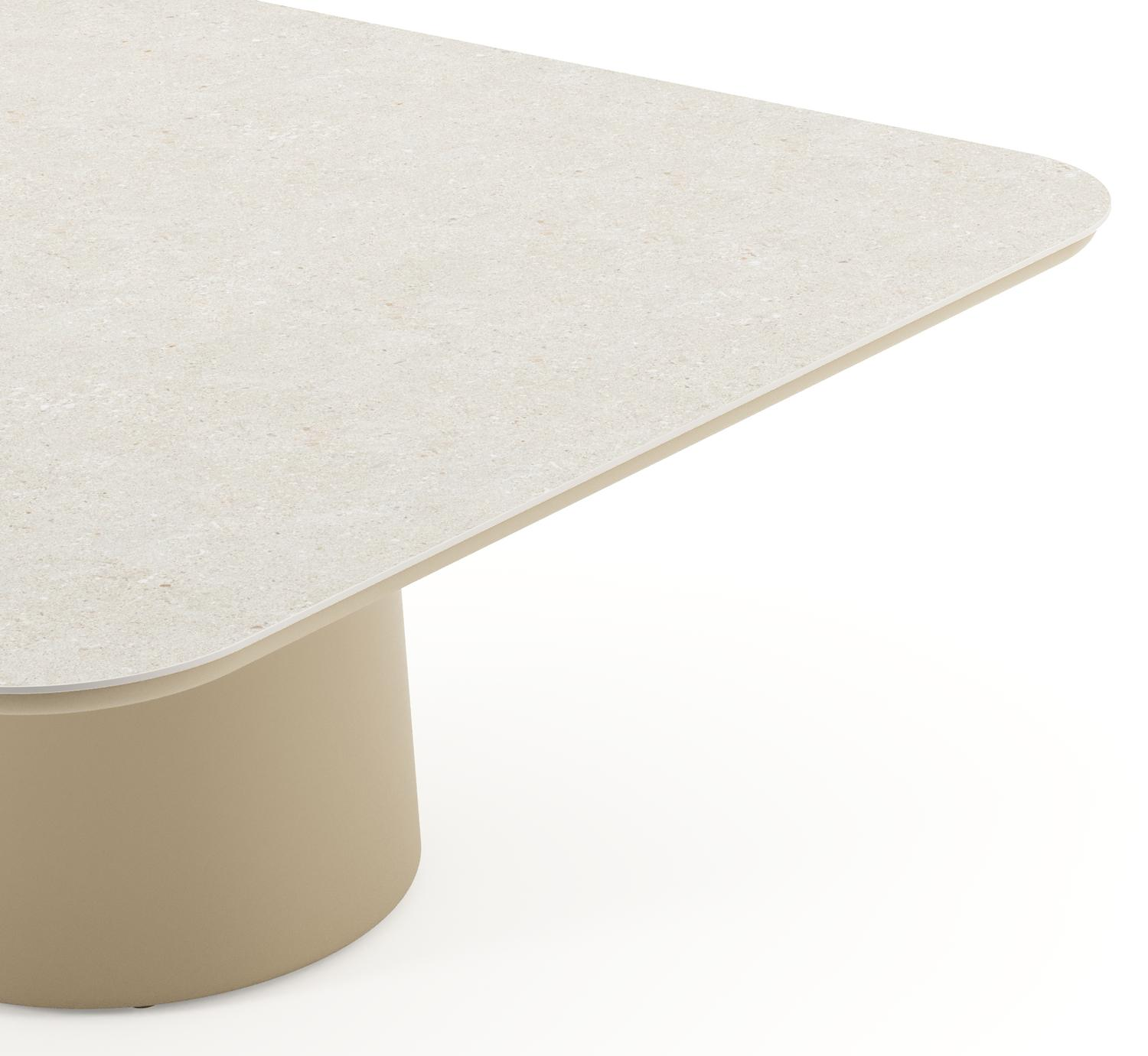 Amico low dining tuintafel afgerond vierkant in beige aluminium en volkeramiek Shilin - L 148 x B 148 x H 61 cm