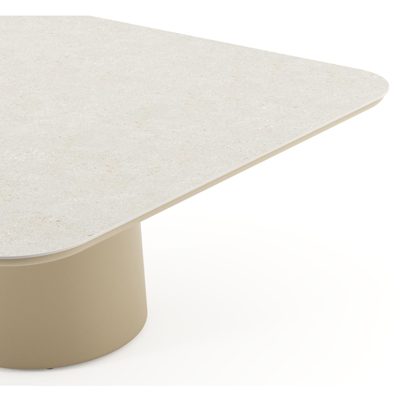 Amico low dining tuintafel afgerond vierkant in beige aluminium en volkeramiek Shilin - L 148 x B 148 x H 61 cm