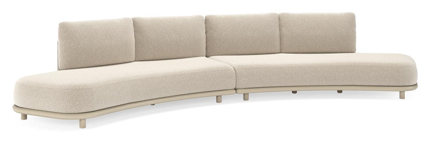 CanapÃ© de jardin Lomano en aluminium beige et corde luxe plate tissÃ©e verticalement beige et coussins en all weather cosytica Marbella Ecru