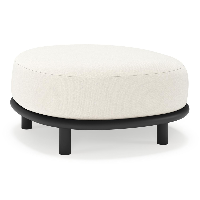 Lupino poef in zwart aluminium met savane white all weather sunbrella® luxe kussen