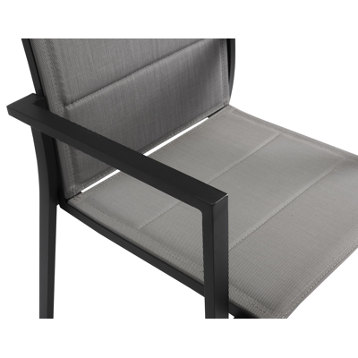 Rimini stapelbare tuinstoel in zwart aluminium en grijs comfort textilene