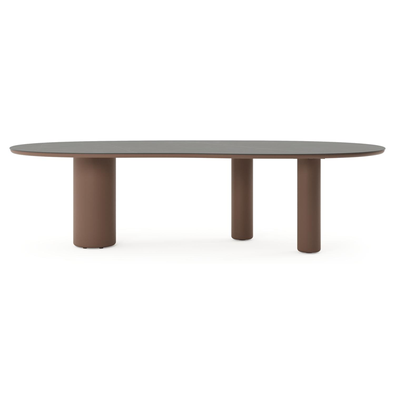 Table de jardin Amico organique en taupe aluminium et céramique pleine Calatorao - Lg. 280 x Lrg. 120 x Haut. 73.5 cm