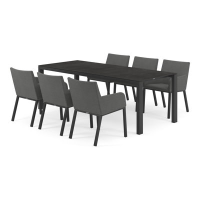 Trente tuinset in zwart aluminium en zwart volkeramiek tafelblad met 6 Rivo tuinstoelen