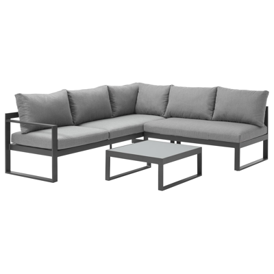 Caldela loungehoek in zwart aluminium met grijs polyester kussens en loungetafel