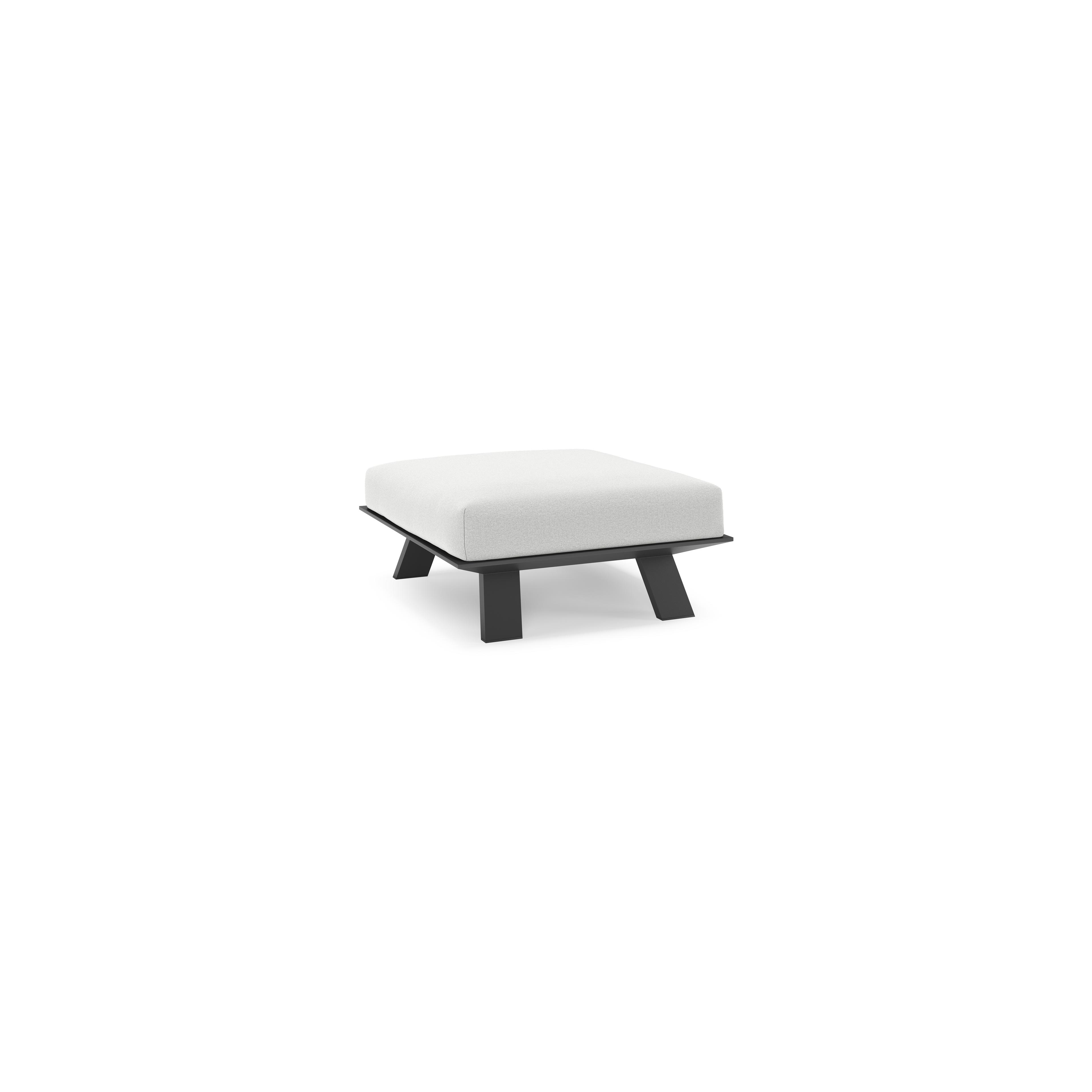 Pouf Cesano en aluminium noir et coussin en all weather Sunbrella® luxe natte grey chine