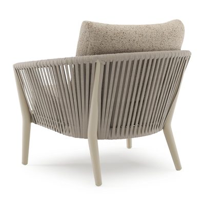 Orso loungestoel in beige aluminium en beige verticaal geweven ronde rope met Bora Jungle all weather cosytica kussen