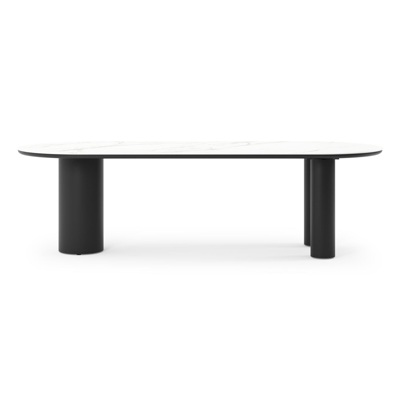 Como tuintafel ovaal in zwart aluminium en volkeramiek Calacatta - L 260 x B 100 x H 74 cm