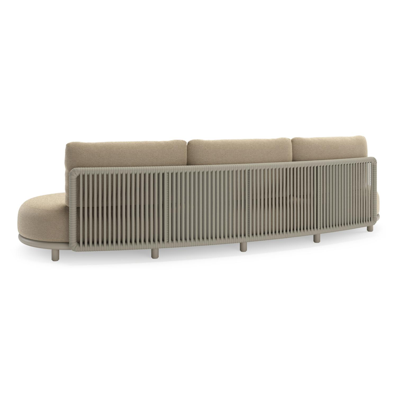 Lomano loungebank in beige aluminium en beige verticaal geweven luxe vlakke rope met Althea Camel all weather cosytica