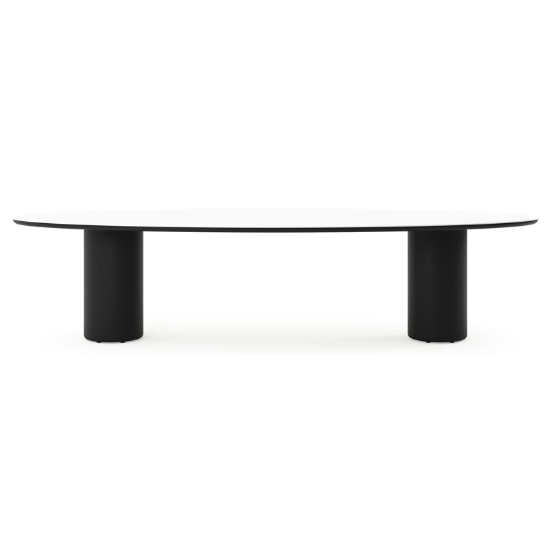 Amico tuintafel ovaal in zwart aluminium en volkeramiek Arctic White - L 320 x B 130 x H 73.5 cm
