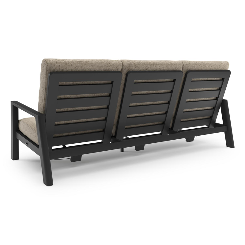 Canapé de jardin Cirello en aluminium noir et coussins en all weather cosytica bora desert