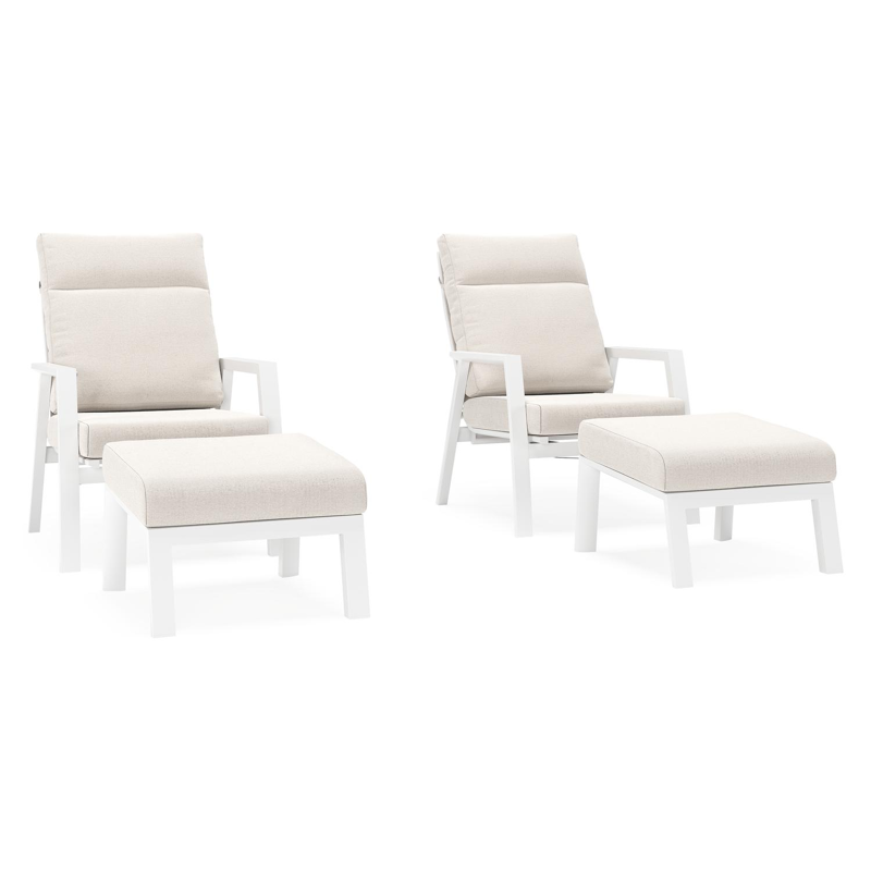Set van 2 Mismo loungestoelen in wit aluminium met beige Weather+ Softtouch kussen