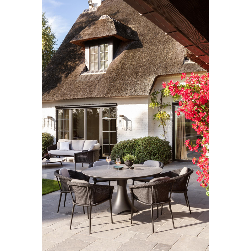 Fano tuintafel in zwart aluminium en volkeramiek aspen grey - Dia. 148 x H 75 cm