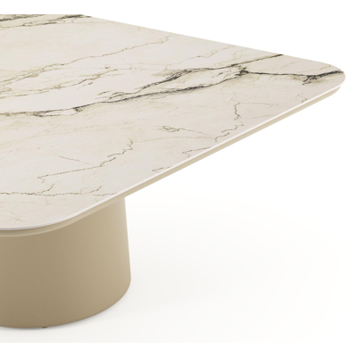 Amico low dining tuintafel afgerond vierkant in beige aluminium en volkeramiek Colorado Dunes - L 148 x B 148 x H 61 cm