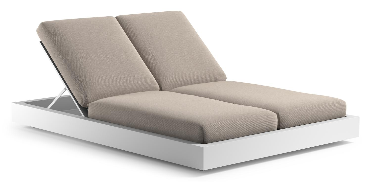 Como verstelbaar dubbel ligbed in wit aluminium met slow farafra all weather Sunbrella® luxe kussen